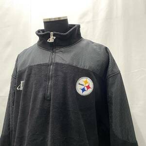 USA古着 90s NFL Steelers ハーフジップ フリース ジャケット XLサイズ 黒 ナイロン 切替 90年代 スティラーズ アメフト チーム 