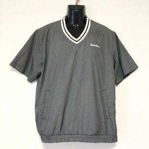 美品☆TaylorMade/テーラーメイド☆ウインドブレーカー☆半袖☆Vネック/チェック/裏地メッシュ/ジャケット/ゴルフウェア/グレー/大きめ/O