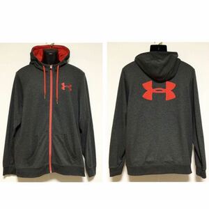 UNDER ARMOUR/アンダーアーマー☆スウェット/パーカー☆ジップ/ビッグロゴ/ジャケット/ジャージ/グレー×オレンジ/大きめサイズ/XL