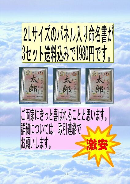 赤ちゃん命名書（パネル入り）、お祝い、激安