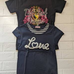 1使用のみ【美品】送料無料 ☆CUTE LOVE T&C Surf 半袖トップス Tシャツ 2P サイズ140 ネイビー 黒 ロゴ レース リボン☆