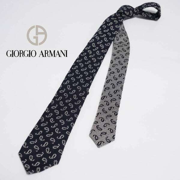 エクゼクティブコレクション ジョルジオアルマーニ GIORGIO ARMANI ニットタイ ネクタイ ネイビー ナローモデル ペイズリーデザイン 