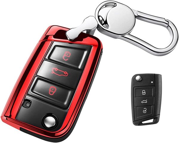 『送料無料』フォルクスワーゲン キーケース VW車用 キーカバー 高級 ゴルフ/ポロ/パサート/ジェッタ/シロッコ 赤 レッド キーホルダー