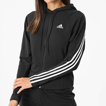 ★アディダス ADIDAS 新品 レディース 人気ライン 裏毛 トラックスーツ パーカー ジャケット 上下セット 黒 XL[SETH67030-OT] 五 参★QWER_画像4