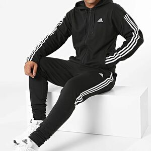 ★アディダス ADIDAS 新品 メンズ スリーストライプス スウェツト スーツ フード付 上下セット 黒 Mサイズ[SETGM3827-M] 五 壱★QWER★