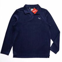 ★プーマ PUMA 新品 メンズ 快適 シンプル トレーニング パイル 長袖 スキッパー ポロシャツ 紺 XLサイズ [676557-06-XL] 三 参★QWER★_画像1