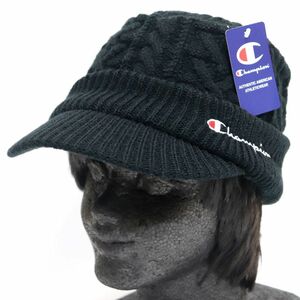 ★チャンピオン CHAMPION 新品 メンズ 防寒 保温 暖かい 裏ボア ニット キャップ キャスケット 帽子 CAP ぼうし 黒[610-0979] 七★QWER★