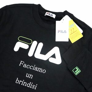 ★フィラ FILA 新品 メンズ UVカット ロゴプリント クルーネック スウェット トレーナー 黒 XLサイズ [443356-BK-LL] 一 三 参★QWER