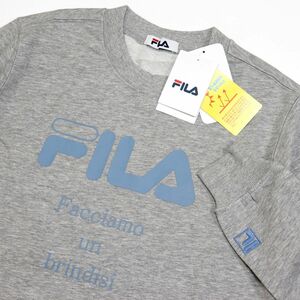 ★フィラ FILA 新品 メンズ UVカット ロゴプリント クルーネック スウェット トレーナー 灰 Lサイズ [443356-MGY-L] 一 三 弐★QWER