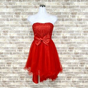 1円 ドレス Perfect ミニドレス 赤 リボン カラードレス キャバドレ 発表会 イベント　中古１１５６