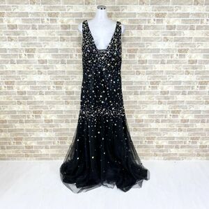 1円 ドレス Wedding Dress ロングドレス 大きなサイズ 黒豪華装飾 カラードレス キャバドレ 発表会 イベント　中古１５９３