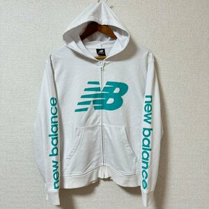 (^w^)b new balance ニューバランス スウェット ジップアップ パーカー ジャケット 羽織 ロゴ プリント 白 エメラルド グリーン L 8144EE