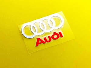 色んな所に貼り付け出来る　○○○○　Audi　レッドロゴ　 アルミステッカー小　⑩ｆ