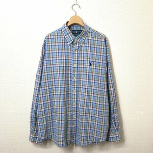 【90s】RALPH LAUREN ラルフローレン CLASSIC FIT チェックシャツ ボタンダウンシャツ XL ブルー 青 長袖シャツ クラシックフィット