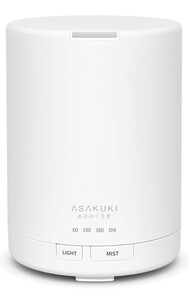 ASAKUKI 加湿器 卓上 アロマディフューザー 小型 超音波式 アロマ対応 タイマー LEDライト7色 空焚き防止 コンパクト 300ml ホワイト