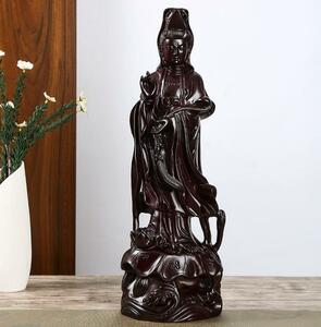 仏教美術 精密細工 木彫り　黒檀木 観音菩薩像　仏像　置物 高さ40cm