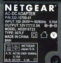 NETGEAR 12V0.5A AD2015T23 (外径5.5ｍｍ/内径2.1ｍｍ■nw505-06_画像2