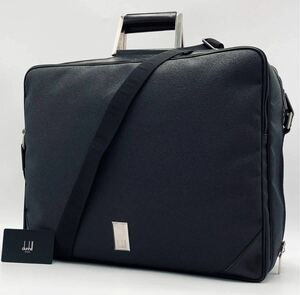 1円~[美品] dunhill ダンヒル 2way サイドカー メンズ ビジネス ボストンバッグ ブリーフケース 斜め掛け レザー 大容量 通勤 旅行 黒