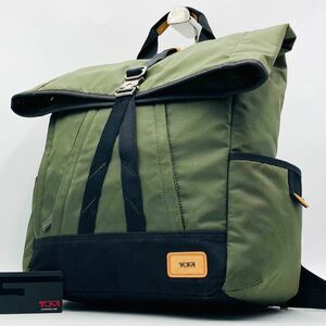 1円~[A4/PC可] 極美品 TUMI トゥミ MEAD ROLL TOP メンズ ビジネスバッグ リュックサック バックパック レザー 大容量 通勤 旅行 カーキ