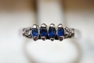 901 天然サファイア ダイヤモンド リング 指輪 ヴィンテージ アクセサリー SILVER アンティーク 天然石 色石 宝石 カラーストーン 装飾品