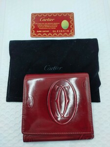 ☆Cartier 三つ折財布 ハッピーバースデー カルティエ ロゴ刻印 レザー ボルドー レッド