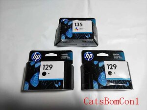 □純正 インク hp129 hp135 黒 (2個) 3色カラー (1個) 計3個 2016 2017 2019期限 [未開封] ヒューレットパッカード