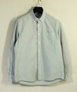 ◆MUJI 無印良品◆ACA60A3A 洗いざらし 長袖 ヒッコリーストライプ ボタンダウンシャツ:M 白×グリーン