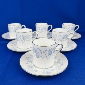 まとめ 6点 WEDGWOOD ウェッジウッド Belle Fleur ベルフルール デミタスカップ＆ソーサー 銀彩 黒壺 花柄 イギリス 0212-005