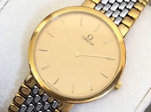 即決 美品 オメガ デビル OMEGA Deville コンビ メンズ腕時計 クオーツ 時計 腕時計 2針 ゴールド SS アンティーク ヴィンテージ 時計
