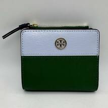 保管/未使用品【トリーバーチ】TORY BURCH/財布/ 小銭入れ /二つ折り/グリーンｘライトブルー？/箱なし/同梱不可_画像1