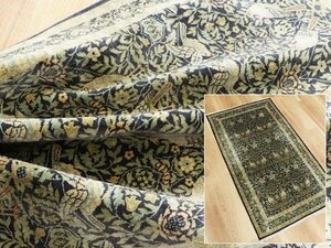 魁◆最高級中国緞通 本物保証 細密手織り260段 絨毯 シルク100% 122×68㎝ 極上品 鳥と花葉柄 凛とし美しい名作品