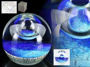 魁◆本物保証 野口硝子 ノグチエミコ ガラス細工 四季玉一輪 球体 置物 直径7㎝ 未使用 箱付