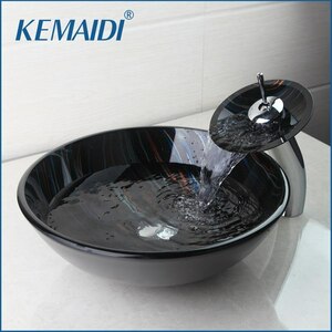 KEMAIDI 強化ガラス 容器蛇口 ボウル 滝口 ラウンドシンク 浴室 洗面台 ホット＆コールドウォーター ミキサータップカウンタートップ