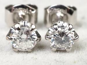 【3187E】Pt850プラチナ 天然ダイヤモンド 計0.30ct/0.15ct/0.15ctct/1.0g ピアス