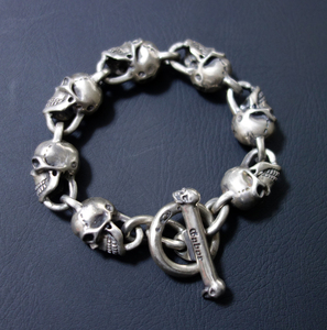 【Gabor inc USA】 ALL SKULLS LINK BRACELET 7LINKS オールスカルリンクブレスレット Tバー 925 純銀 ガボール