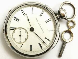 1885年製◆ELGIN 銀無垢STERLING 鍵巻き 大型18S 11石 Gr,13 エルジン大型懐中時計◆