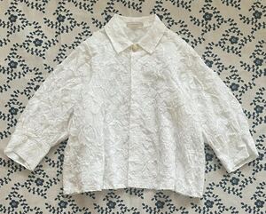 CRESCENT 刺繍　ジャケット パールボタン　綿　七分袖　白　コットン　テープ　比翼ボタン　クレッシェント　日本製　M