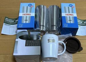 新品未使用　THERMOS 400ml ステンレス製　魔法びん構造　真空断熱タンブラー　サーモス　２個、真空ステンレスマグカップ　蓋付き