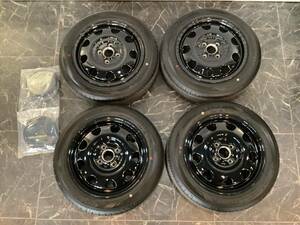 【新車外し】【美品】155/65R14　スズキ スペーシアベース 純正 アルミホイール＆タイヤセット 14インチ ハーフホイールキャップ付き