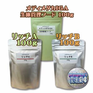 科学飼料研究所 リッチA/リッチB ニチドウ 生体管理フード めだか膳 メディメダカIGA 各100g3点セット メダカのエサ