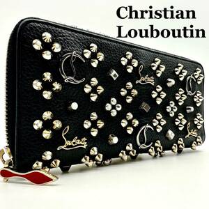 【極美品】クリスチャンルブタン Christian Louboutin パネトーネ 財布 長財布 wallet ラウンドファスナー スタッズ ブラック レザー