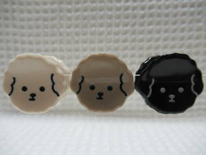 樹脂製のイヌ顔型　クリア色のミニバンスクリップ　ライトベージュ・モカ茶・ブラック系　３色セット　　　