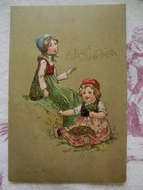 アンティーク　古いポストカード・絵葉書　* 母と子供と四つ葉のクローバー　情景３点 * 1900～1910年頃　未使用含む _画像3