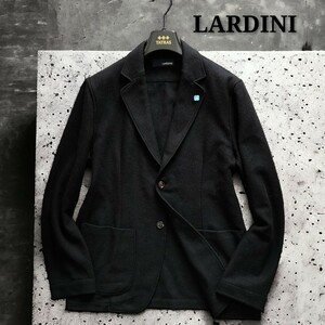 極美品☆LARDINI 最高級テーラードジャケット ブレザー 黒 イタリア製 ブートニエール 刻印入りボタン ウール混 2B 1円