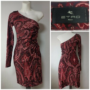 極美品 エトロ ETRO ワンピース ミニドレス ペイズリー柄 ワンショルダー 花柄 バイマで89,800円 ストレッチあり 着痩せ効果