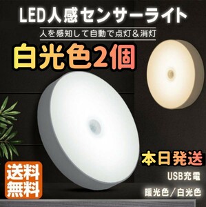 人感ライト 人感センサー 白光色2個セット 人感センサーライト ライト 照明 収納 電気 電球 自動点灯 自動センサーライト 人感 補助照明 