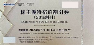 西日本鉄道　株主優待券　宿泊割引券（50％割引）　西鉄グランドホテル/ソラリア西鉄ホテル