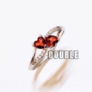 0.4ct×2 ガーネット ダブルハートリング