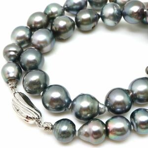 ●南洋黒蝶真珠ネックレス●F 65.7g 43cm 9.0-12.0mm珠 パール pearl necklaces silver ジュエリー EA1/EB0
