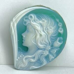 ●ストーンカメオ7.9g●f 39.5ct 36.3×30.9mm 貴婦人 CAMEO 花 アンティーク stone 繊細 ルース 宝石 物 CE0